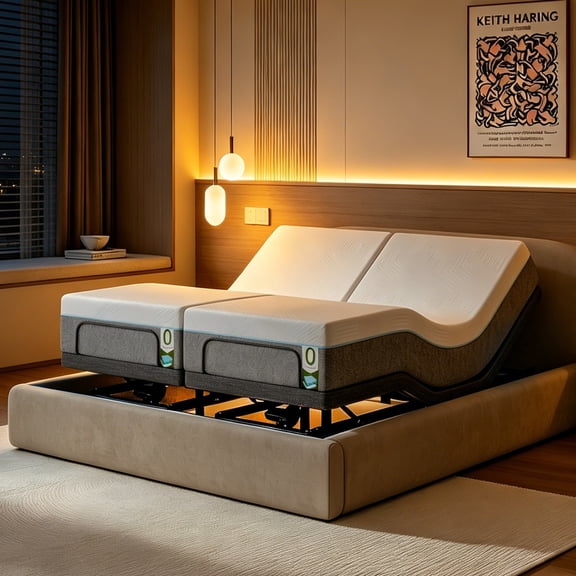 Split King Adjustable Bed Frame with Mattress – 12 Inch Gel Memory Foam Mattress in Box, Electric Base with LED Light, USB Ports, Wireless Remote, Zero Gravity, Anti-Snore