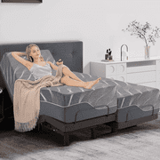 Split King Adjustable Bed Frame with Mattress | 14-Inch Grey Gel Memory Foam Medium-Firm Mattress in Box | Updated Base w/ Thickened Frame, Massage, Wireless Remote & Smart Bed Features