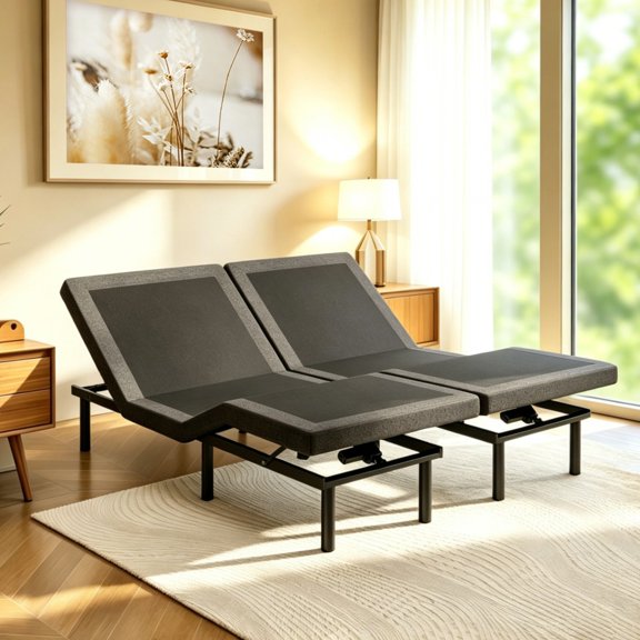Split King Adjustable Bed Frame with Memory Function, Electric Base with Head & Foot Lift, Zero Gravity, One‑Touch Flat, Wireless Remote , 4"+8" Adjustable Legs