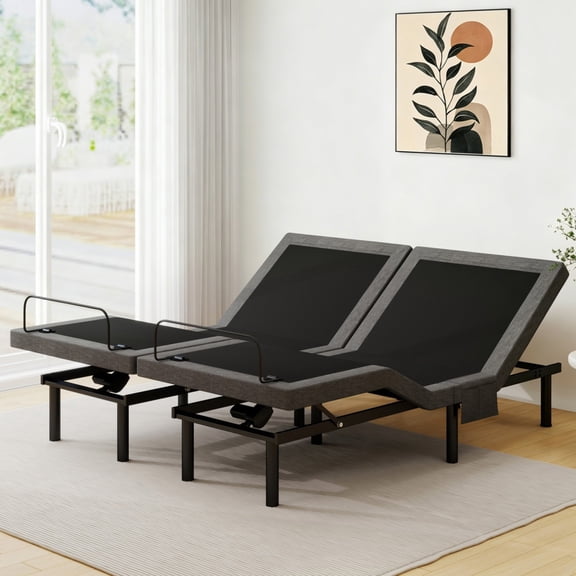 Split King Adjustable Bed Frame with Under-Bed LED, Head and Foot Lift, Adjustable Height Bed Base with Zero Gravity, Anti-Snore, Wireless Remote & USB Ports, Side Pocket