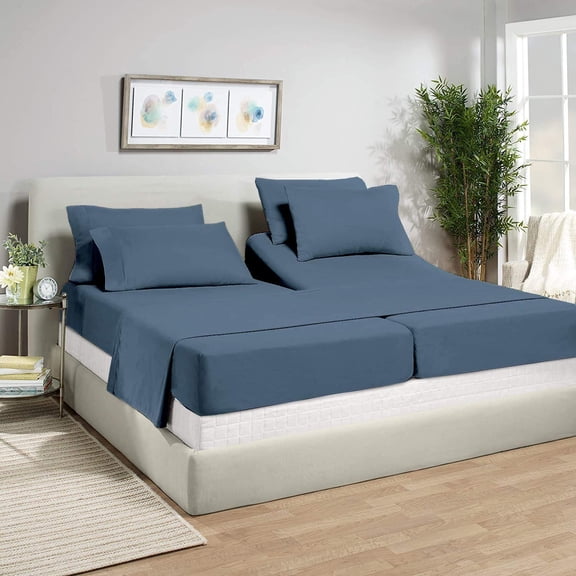 Split-King Bed Sheet Set (5-Pieces) Adjustable Bed Sheets - 800 Thread Count 100% Egyptian Cotton - 18" Deep Pocket of Fitted Sheet -(Split King, Medium Blue Solid)