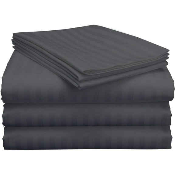 Split King Bed Sheet Set 5Pcs Adjustable Bed Sheets - 12" Deep Pocket of Fitted Sheet 800 Thread Count 100% Pure Egyptian Cotton - (Split King, Dark Grey Stripe)