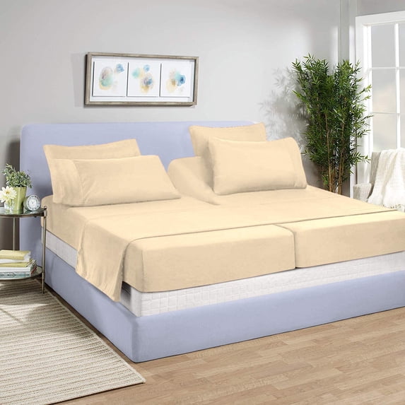 Split King Bed Sheet Set 5Pcs Adjustable Bed Sheets - 15" Deep Pocket of Fitted Sheet 800 Thread Count 100% Pure Egyptian Cotton - (Split King, Ivory Solid)