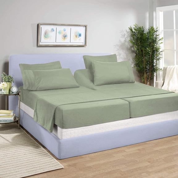 Split King Bed Sheet Set 5Pcs Adjustable Bed Sheets - 15" Deep Pocket of Fitted Sheet 800 Thread Count 100% Pure Egyptian Cotton - (Split King, Sage Solid)