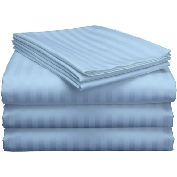 Split King Bed Sheet Set 5Pcs Adjustable Bed Sheets - 18" Deep Pocket of Fitted Sheet 800 Thread Count 100% Pure Egyptian Cotton - (Split King, Light Blue Stripe)