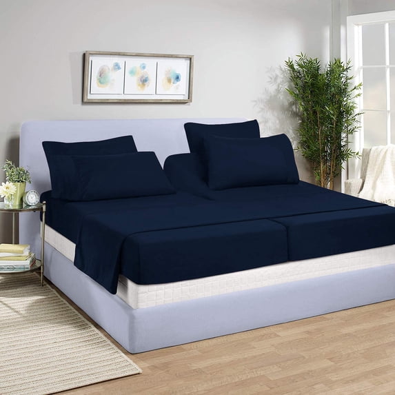 Split King Bed Sheet Set 5Pcs Adjustable Bed Sheets - 12" Deep Pocket of Fitted Sheet 800 Thread Count 100% Pure Egyptian Cotton - (Split King, Navy Blue Solid)