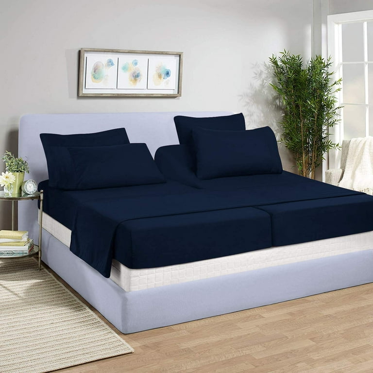 Split King Bed Sheet Set 5Pcs Adjustable Bed Sheets 12 Deep Pocket of Fitted Sheet 800 Thread Count 100 Pure Egyptian Cotton Split King Navy Blue Solid Walmart