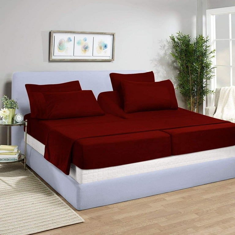 Split King Bed Sheet Set 5Pcs Adjustable Bed Sheets 15 Deep Pocket of Fitted Sheet 800 Thread Count 100 Pure Egyptian Cotton Split King Burgundy Solid Walmart