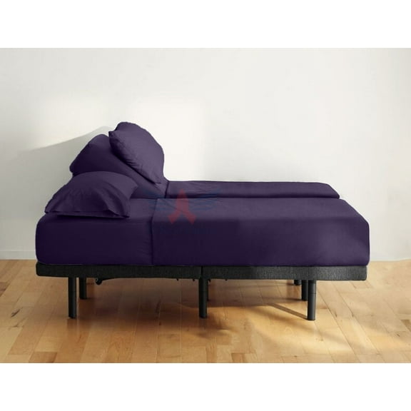 Split King Egyptian Giza Cotton Sheet Set for Adjustable Bed, Soft Sateen Weave, 1000-Thread-Count 5-PC Sheet Set, Split-King Set 25-Inch Deep Pockets - |Plum|