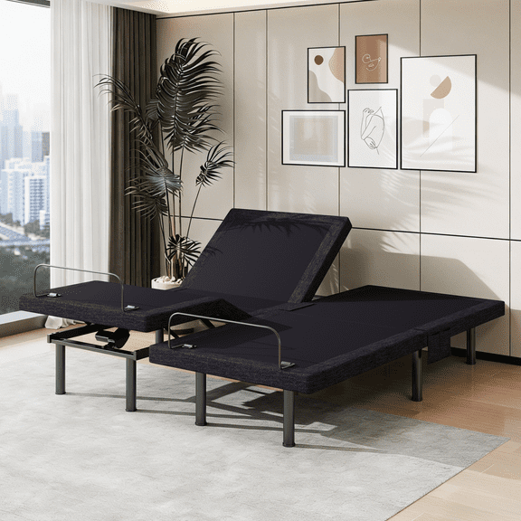 Split King Electric Adjustable Bed Frame with Head & Foot Incline, Under-Bed Lighting, Adjustable Legs, Zero Gravity Feature, 4 USB Ports, Wireless Remote Control, Easy Assembly