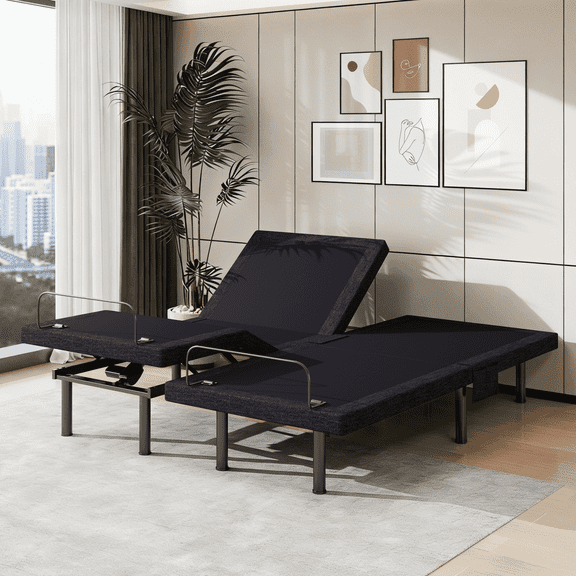 Split King Electric Adjustable Bed Frame with Head & Foot Incline, Under-Bed Lighting, Adjustable Legs, Zero Gravity Feature, 4 USB Ports, Wireless Remote Control, Easy Assembly