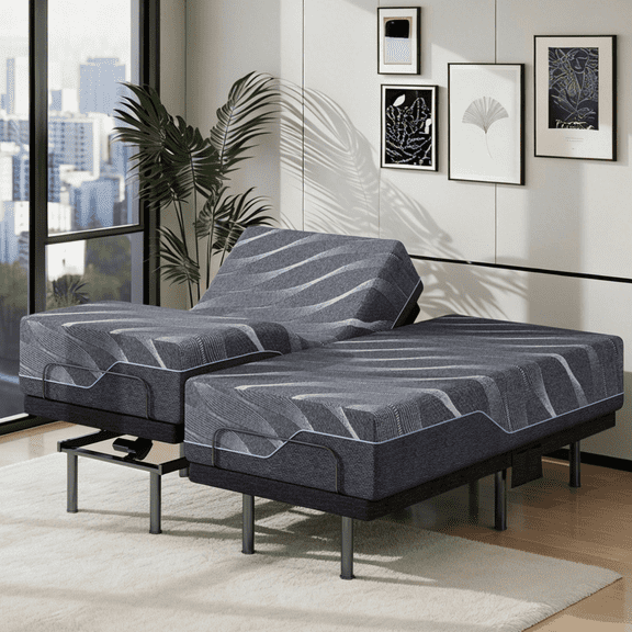 Split King Electric Adjustable Bed Frame with Mattress, Head & Foot Incline, Under-Bed Lighting, Adjustable Legs, Zero Gravity Feature, 4 USB Ports, Wireless Remote Control, Easy Assembly