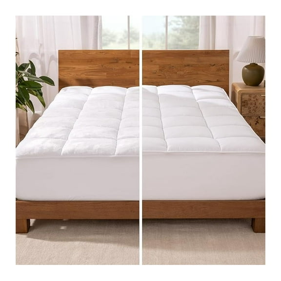 Split King Microplush Mattress Topper - Pillow Top Reversible - Dual Sided All-Season - 8" to 24" Deep Pocket - Soft Fitted Cover - Plush Mattress Pad (Split King - 2 Twin XL)