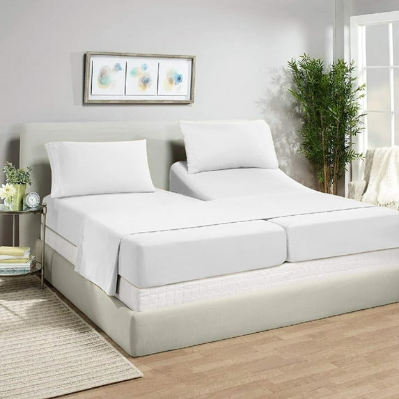 Split King Percale Sheets Set for Adjustable Bed - 800-Thread-Count 100% Percale Weave Egyptian Cotton 30-Inch Extra Deep Pockets 800-TC Bedsheet - White