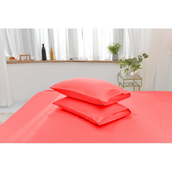 Split King Rayon Made From Bamboo Sheet Set - Softer Than Cotton Split King Size - Wrinkle Free - 16" Deep Pockets - 5 Piece - 2 Fitted Sheet, 1 Flat, 2 Pillowcases Split King Coral