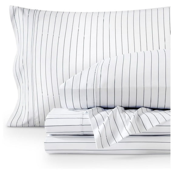 Split King Sheet Set - 1800 Ultra-Soft Microfiber Split King Bed Sheets - Double Brushed - Deep Pockets - Easy Fit - 5 Piece Set - Bed Sheets (Split King, Pinstripe - White/Midnight)