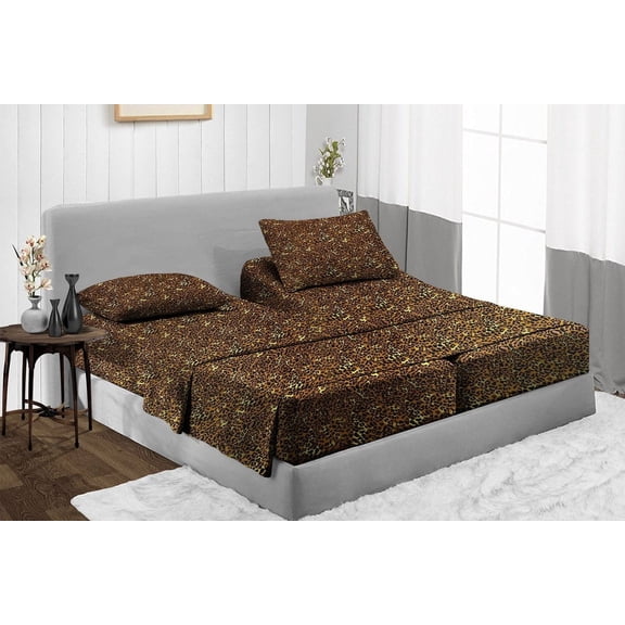 Split King Sheet Set 700-Thread-Count 100% Egyptian Cotton 5 PC 10" Deep Pocket Mattress - Leopard Print