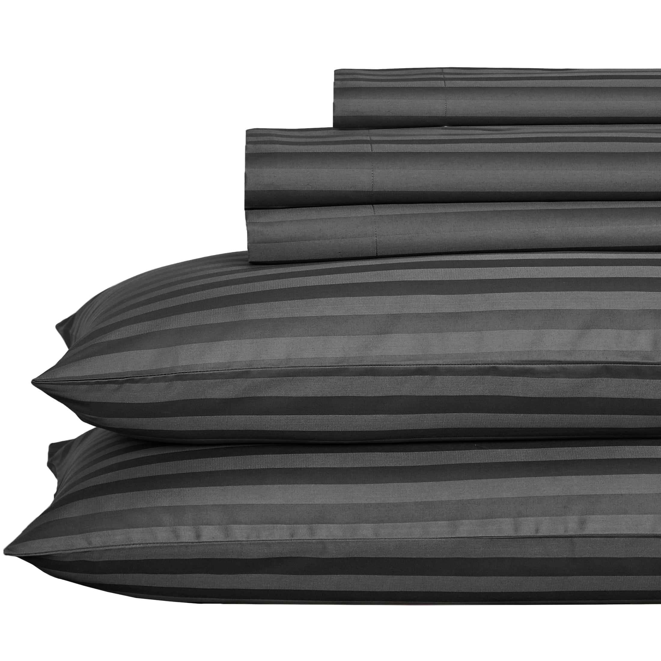 California King Dark Gray Cotton Sateen Striped Sheet Set