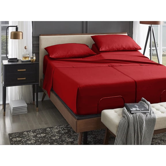 ABORN Giza Egyptian Cotton 400-TC 5 PC Split King Adult Bedsheet 18" Deep Pocket Burgundy