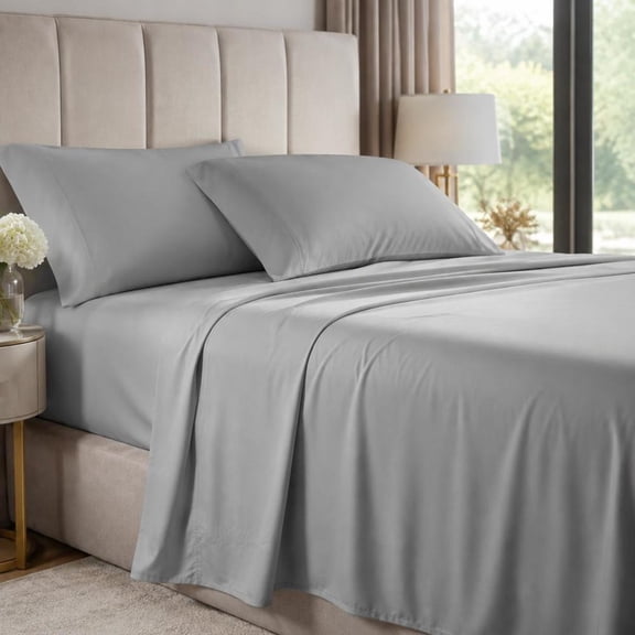 Split King Sheet Set, Bamboo Viscose, 5 Piece, Oeko-Tex Certified, Silver Gray, Deep Pocket