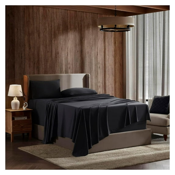 Split King Sheets for Adjustable Beds - 5 Piece Split King Sheets Set, Deep Pocket, Hotel Luxury, Extra Soft, Breathable and Cooling, Black Split King Bed Sheets