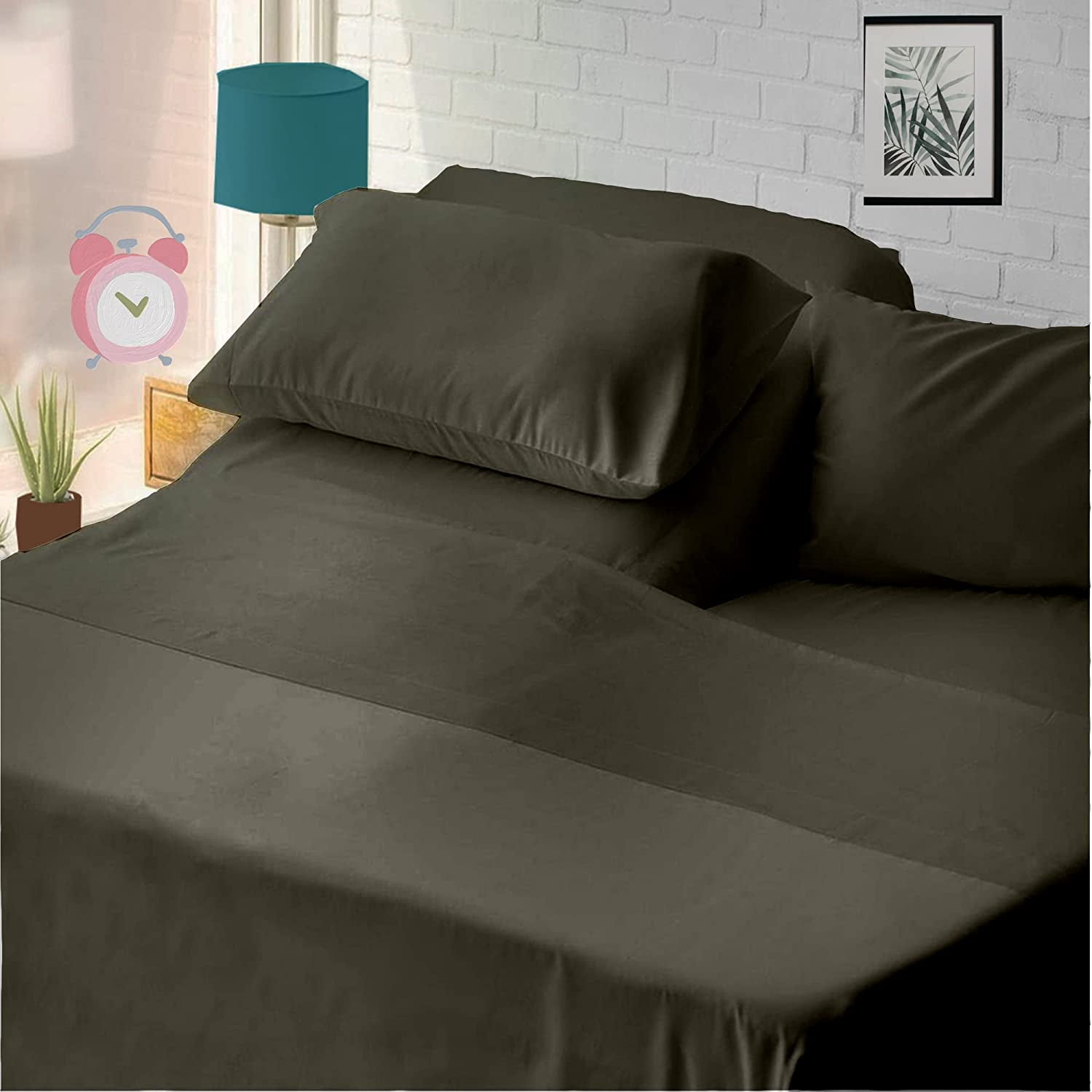 4 Pcs Flex Top King Sheets For Sleep Number 100 Cotton 400 TC Dark Grey Solid King 34 Top Split Sheets Fits Upto 15 Deep