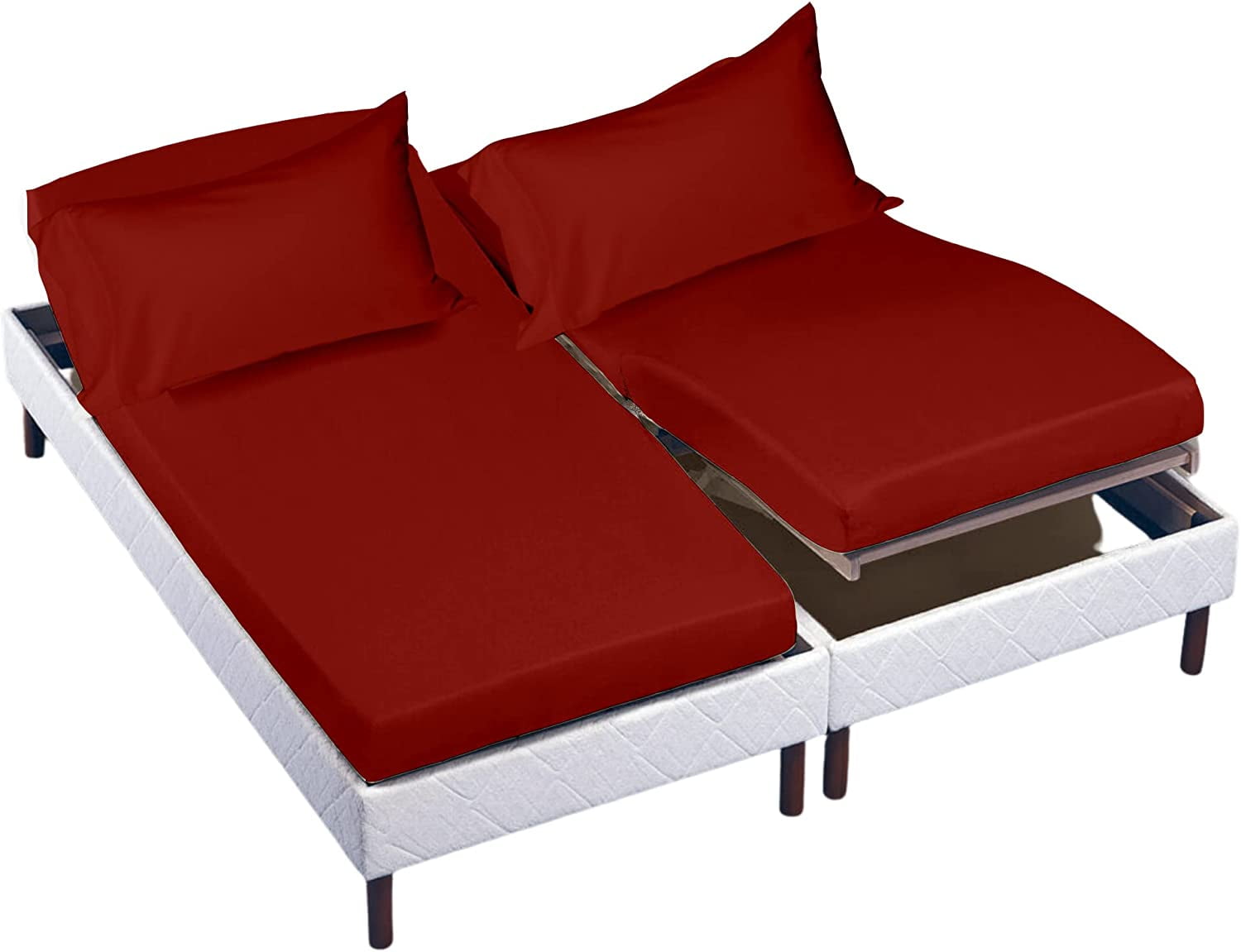 Split King Sheets For Adjustable Bed, 400 TC 100 Cotton,5 Pcs Burgundy