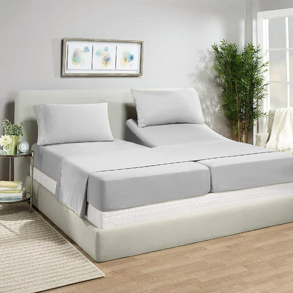 Split King Sheets Sets for Adjustable Bed - 800-Thread-Count 100% Egyptian Cotton, Sateen Weave 20-Inch Extra Deep Pockets 800-TC Bedsheet - Light Grey