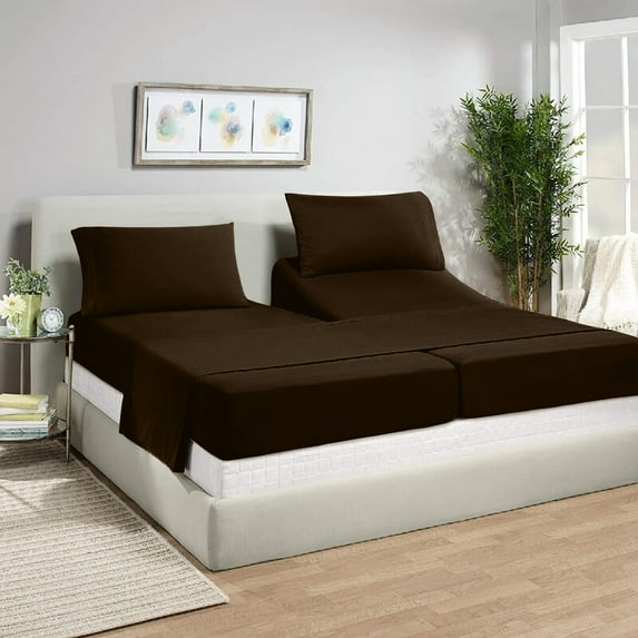 Split King Sheets Sets for Adjustable Bed - 800-Thread-Count 100% Egyptian Cotton, Sateen Weave 28-Inch Extra Deep Pockets 800-TC Bedsheet - Chocolate