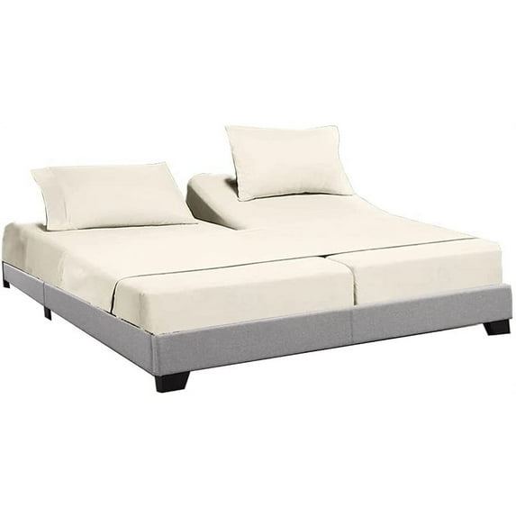 Split King Sheets Sets for Adjustable Bed 100% Giza Egyptian Cotton- 5 Pcs Split King Ivory Sheet Set,15-18 Inch Deep