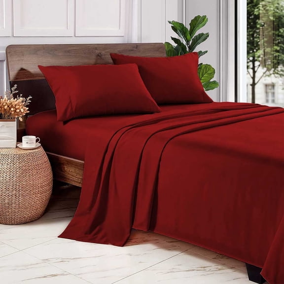 Split King Sheets Sets for Adjustable Bed Cotton-Split King Sheets Deep Pockets 600 Threadcount-5 Pcs-Split King Sheets for Adjustable Bed Twin XL, 15-18 Inch Deep Sheet (Burgundy Solid)
