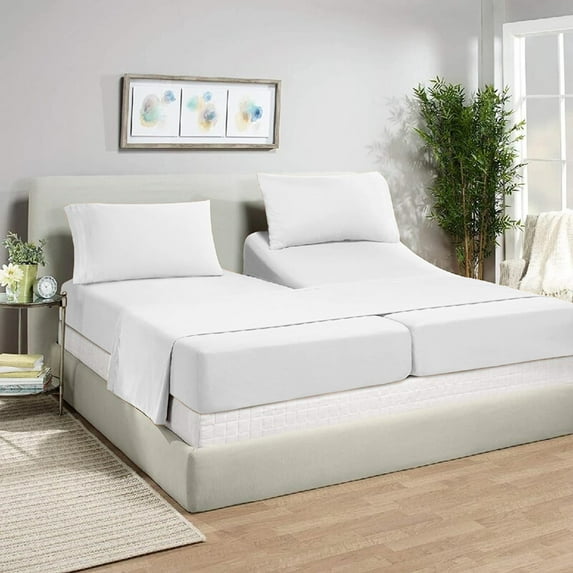 Split King Sheets Sets for Adjustable Bed - 1000-Thread-Count 100% Egyptian Cotton, Sateen Weave 20-Inch Extra Deep Pockets 1000-TC Bedsheet - White