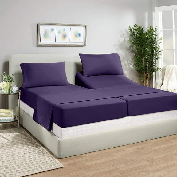Split King Sheets Sets for Adjustable Bed - 1000-Thread-Count 100% Egyptian Cotton, Sateen Weave 28-Inch Extra Deep Pockets 1000-TC Bedsheet - Plum