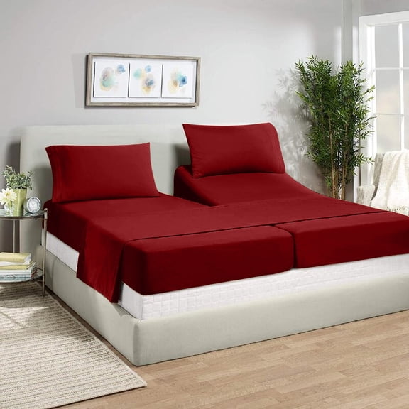 Split King Sheets Sets for Adjustable Bed - 800-Thread-Count 100% Egyptian Cotton, Sateen Weave 12-Inch Deep Pockets 800-TC Bedsheet - Burgundy
