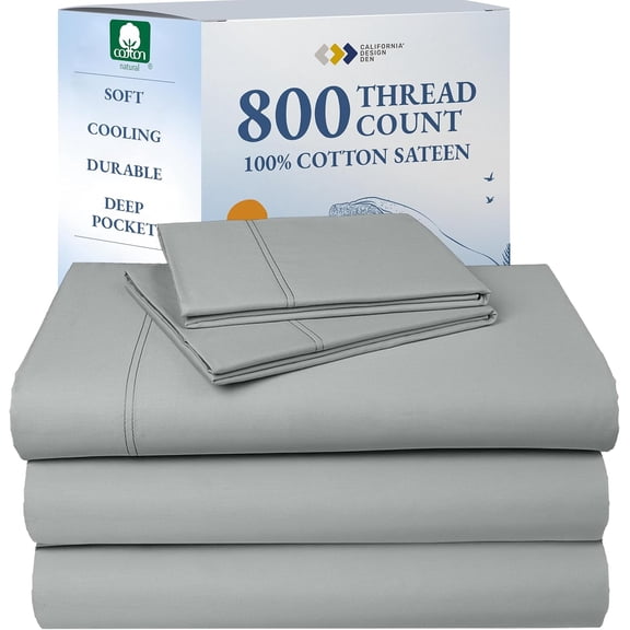 Split King Sheets for Adjustable Bed - Buttery Soft 800 Thread Count, 100% Cotton Set, Sateen Bedding Set, Durable Twin XL Fitted Sheets - Light Grey