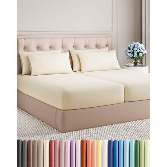 Split King Size 10 - Off White 7 Piece Bedding Sheet Set