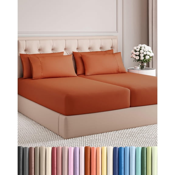 Split King Size 26 - Terracotta 7 Piece Bedding Sheet Set