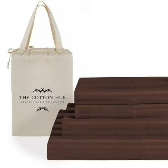 Split-King Size 5-Piece Sheet Set 600 Thread Count Peruvian Pima Cotton Bed Sheets fits up to 18-21 inch Deep Pocket (Stripe, Chocolate)