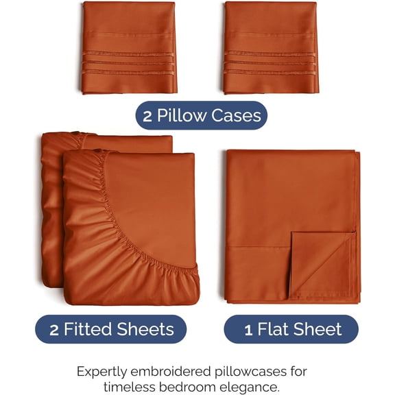 Split King Size 5 Piece Sheet Set - Terracotta