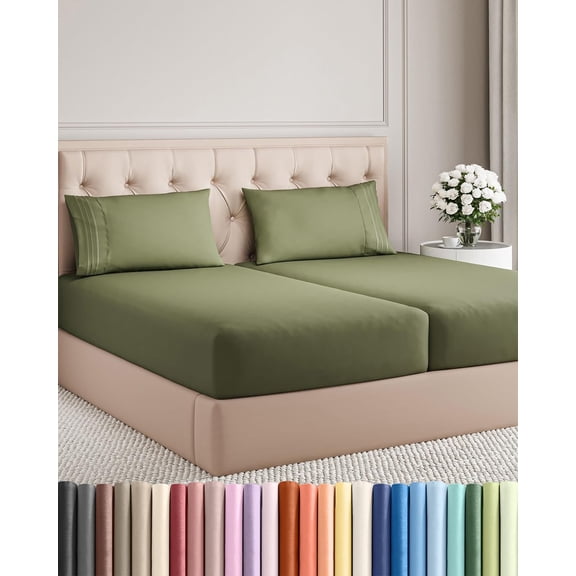 Split King Size 5 Piece Sheet Set in Sage Green with Deep Pockets