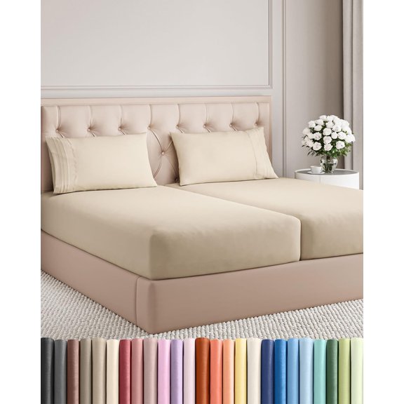 Split King Size 5 Piece Sheet Set in Wheat with Deep Pockets