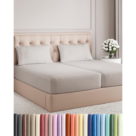 Split King Size 5 Piece Sheet Set with Deep Pockets Light Grey