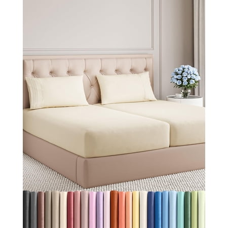Split King Size 5 Piece Sheet Set with Deep Pockets Off White