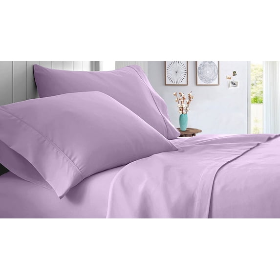 Split King Size 800 Thread Count Sheet Set Solid - 4 Piece - Hotel Luxury Bed Sheets- 30" Deep Pockets Easy Fit - Breathable & Cooling Sheets ( Lilac )