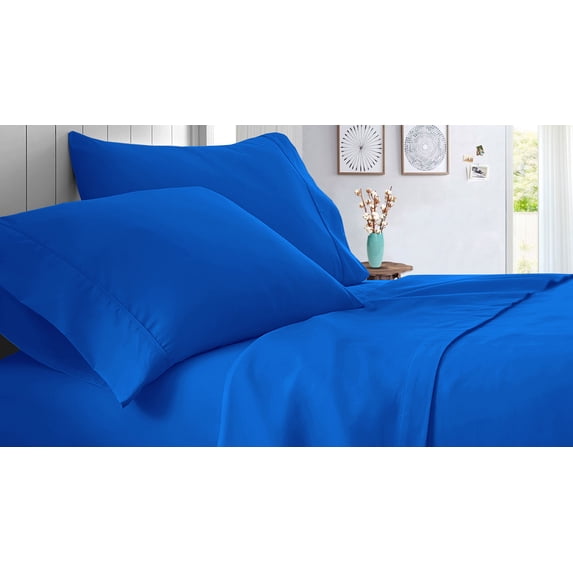 Split King Size 800 Thread Count Sheet Set Solid - 4 Piece - Hotel Quality Super Soft Bed Sheets- 27" Deep Pockets Easy Fit - Breathable & Cooling Sheets ( Royal Blue)
