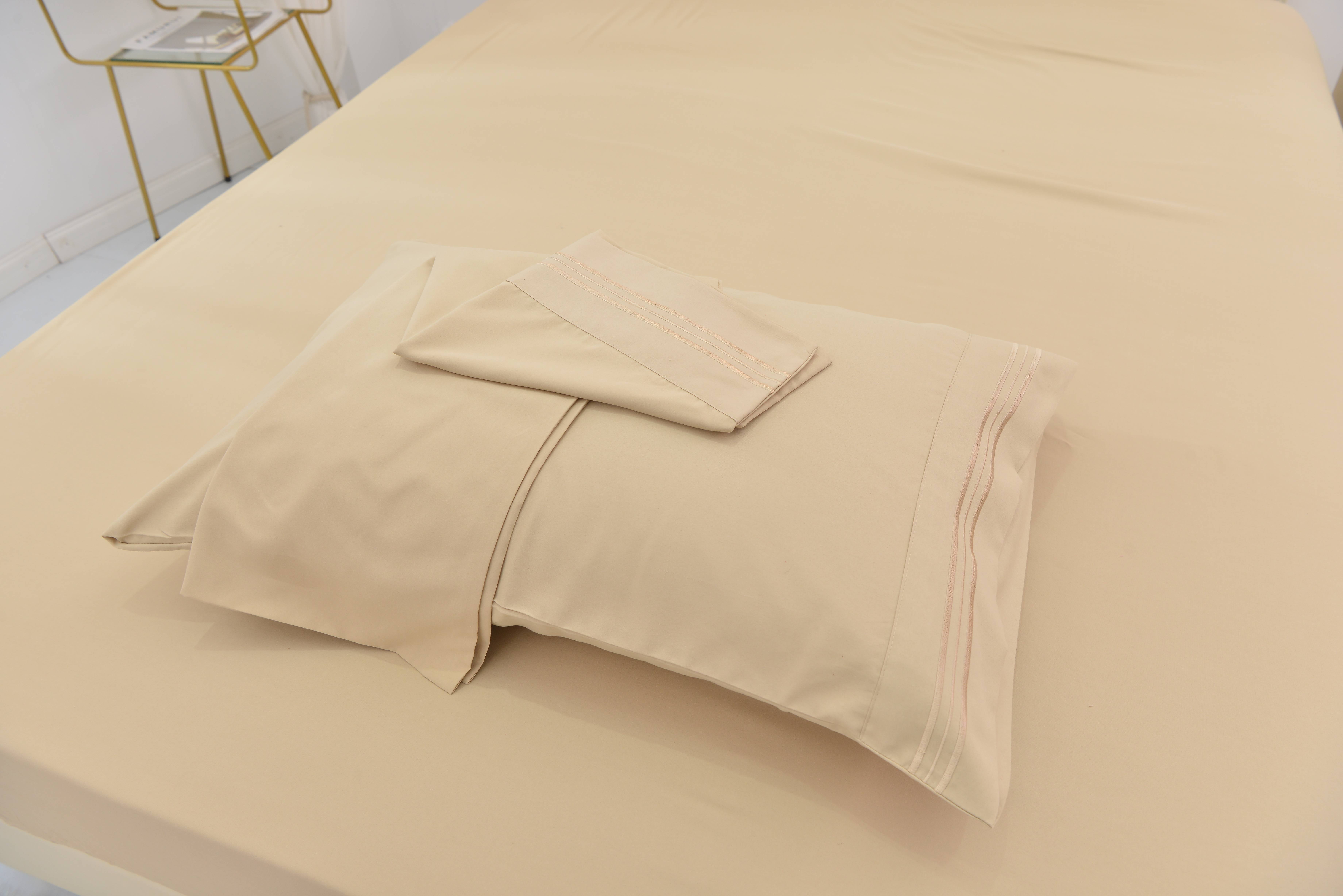Split King Size Bamboo Derived Rayon Bed Sheet Set - Softer than Cotton Sheets Split King Size - Wrinkle Free - 16" Deep Pockets - 5 Piece - 2 Fitted Sheet, 1 Flat, 2 Pillowcases Split King Beige