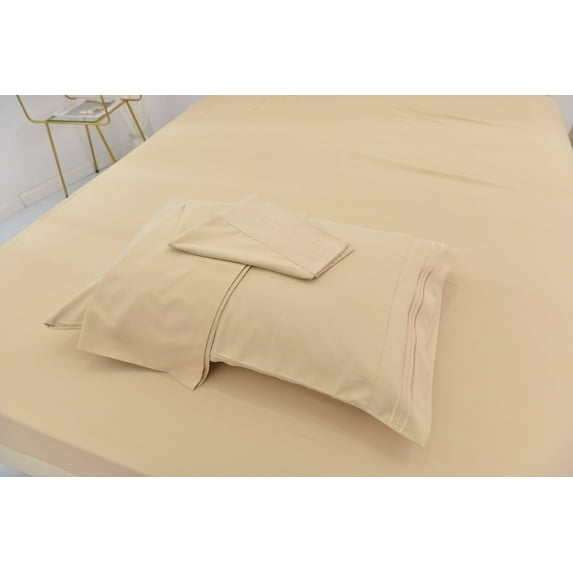 Split King Size Bamboo Derived Rayon Bed Sheet Set - Softer than Cotton Sheets Split King Size - Wrinkle Free - 16" Deep Pockets - 5 Piece - 2 Fitted Sheet, 1 Flat, 2 Pillowcases Split King Beige