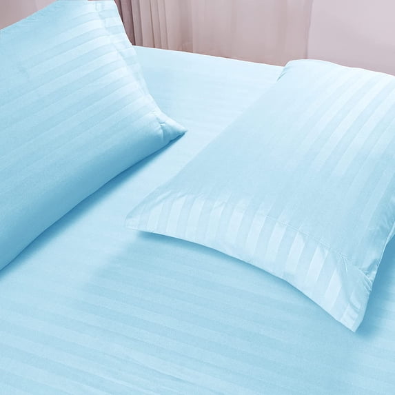 Split King Size Bed Sheet Set 5 Piece, ( 2 Fitted Sheet, 1 Flat Sheet and 2 Pillowcases ) 100% Egyptian Cotton, 14" Deep Pocket, 600 Thread Count, Cool and Breathable - -Light Blue Stripe