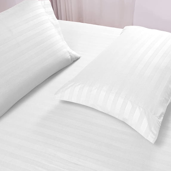 Split King Size Bed Sheet Set 5 Piece, ( 2 Fitted Sheet, 1 Flat Sheet and 2 Pillowcases ) 100% Egyptian Cotton, 30" Deep Pocket, 600 Thread Count, Cool and Breathable - -White Stripe