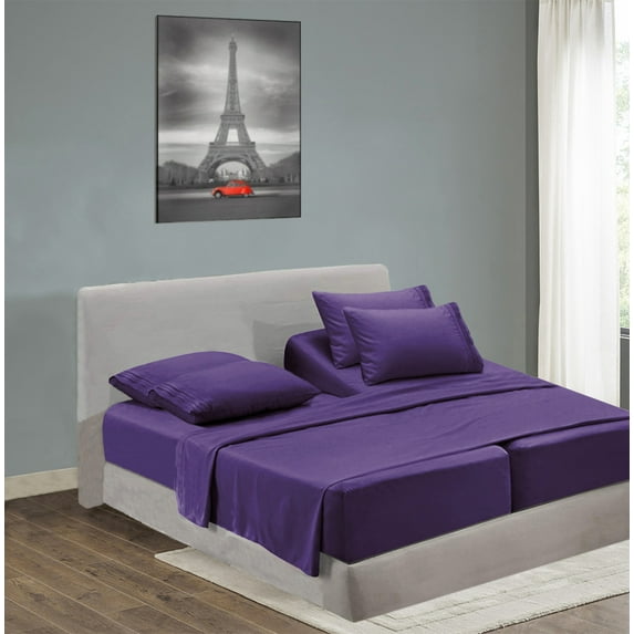Split King Size Sheet Set, Luxury Bed Sheets, Extra Soft, Deep Pockets, Easy Fit, Breathable and Cooling Sheets, Wrinkle Free Purple